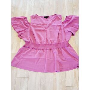 Lane Bryant 20P‎ Top Cold Shoulder Blouse Flutter Sleeve Lavender Cinch Waist